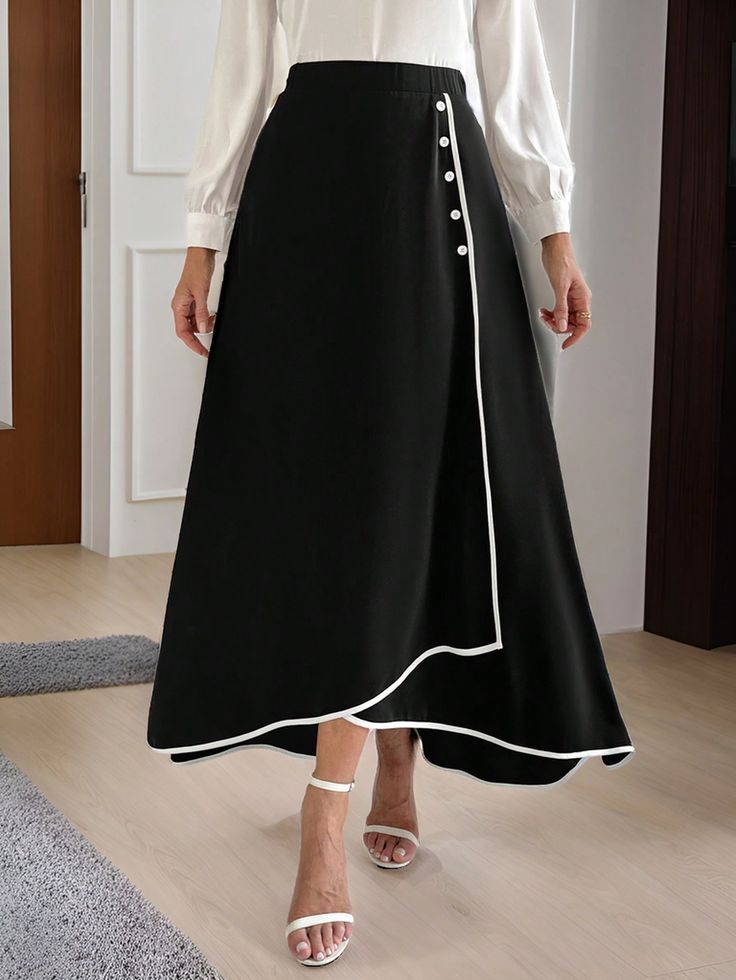 black-long-womens-skirt-white-trim