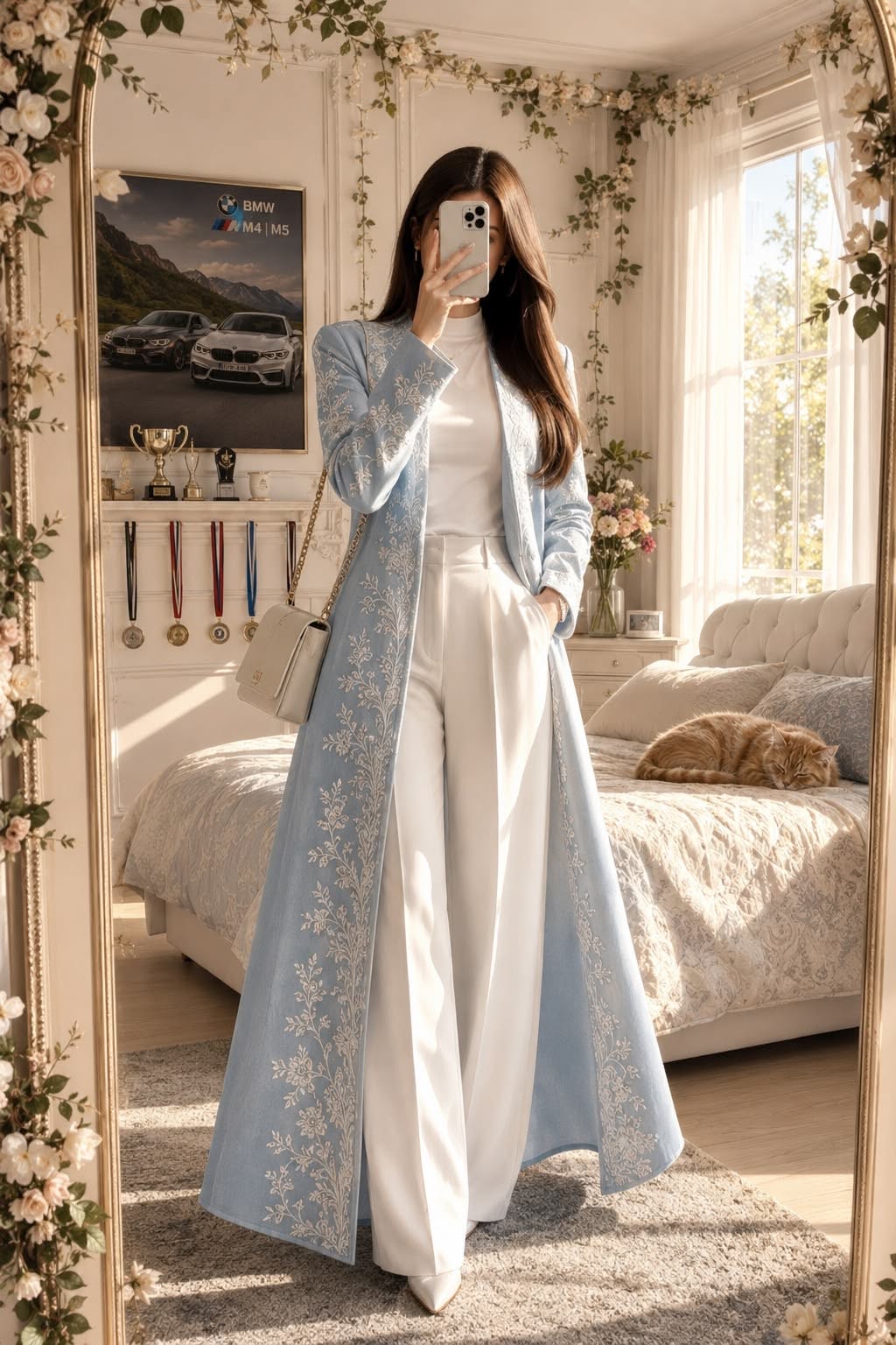 chic-women-style-blue-manto-white-pants