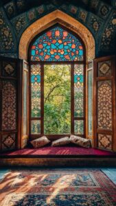پنجره ارسی رنگین در فضای اصیل ایرانی