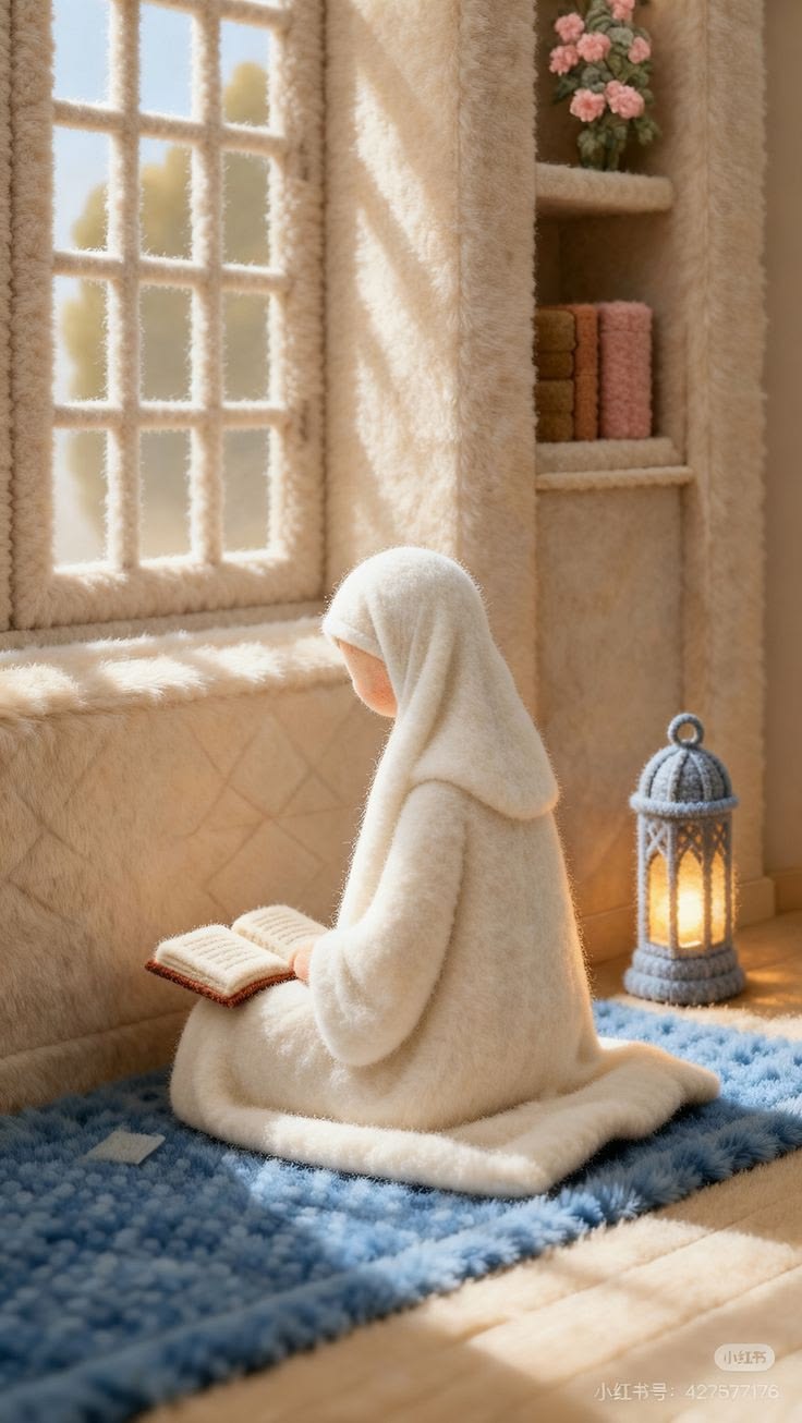 گوشه آرام عبادت با نور گرم و دکور نرم و مینیمال