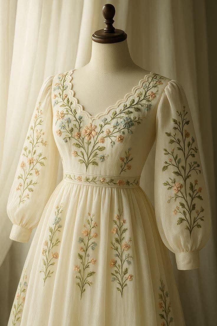 cream-embroidered-evening-dress-puffy-sleeves