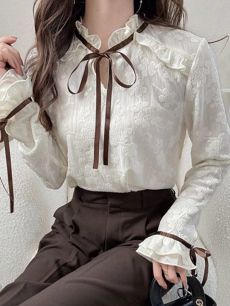 cream-jacquard-blouse-brown-bow-women