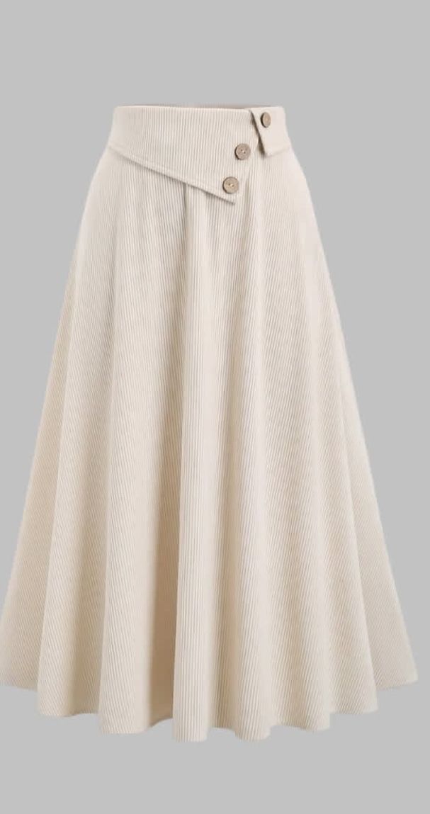 cream-long-pleated-skirt-button-waist