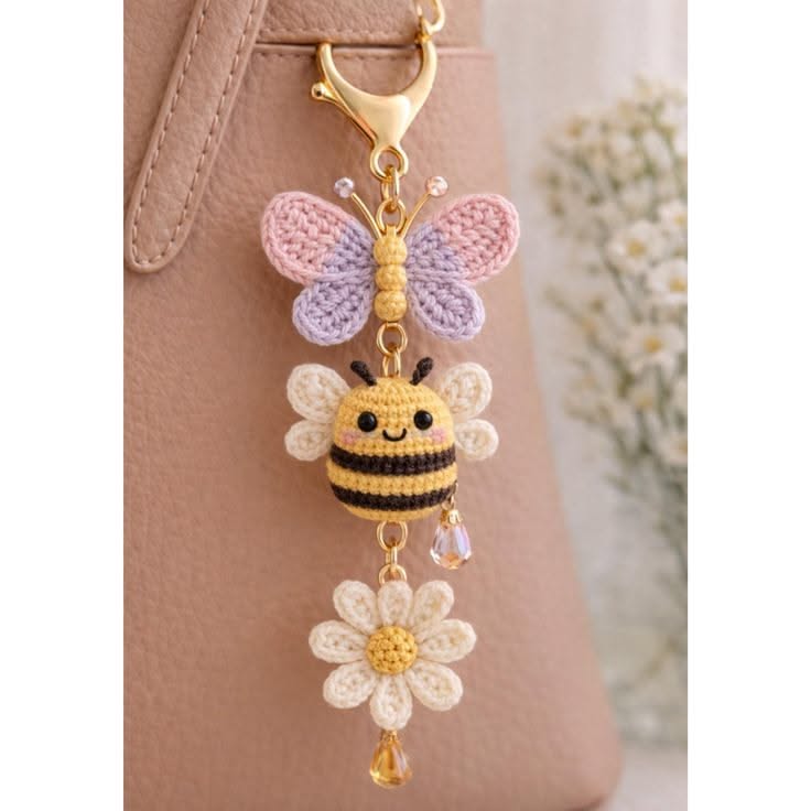 crochet-bee-butterfly-flower-bag-charm