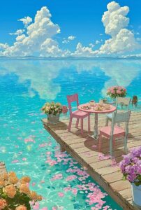 صبحانه روی اسکله‌ای رویایی کنار دریای فیروزه‌ای