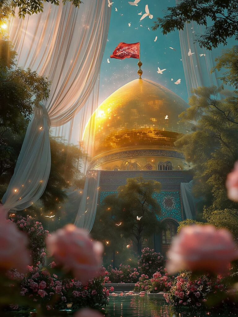 گنبد طلایی حرم امام حسین در فضایی رؤیایی