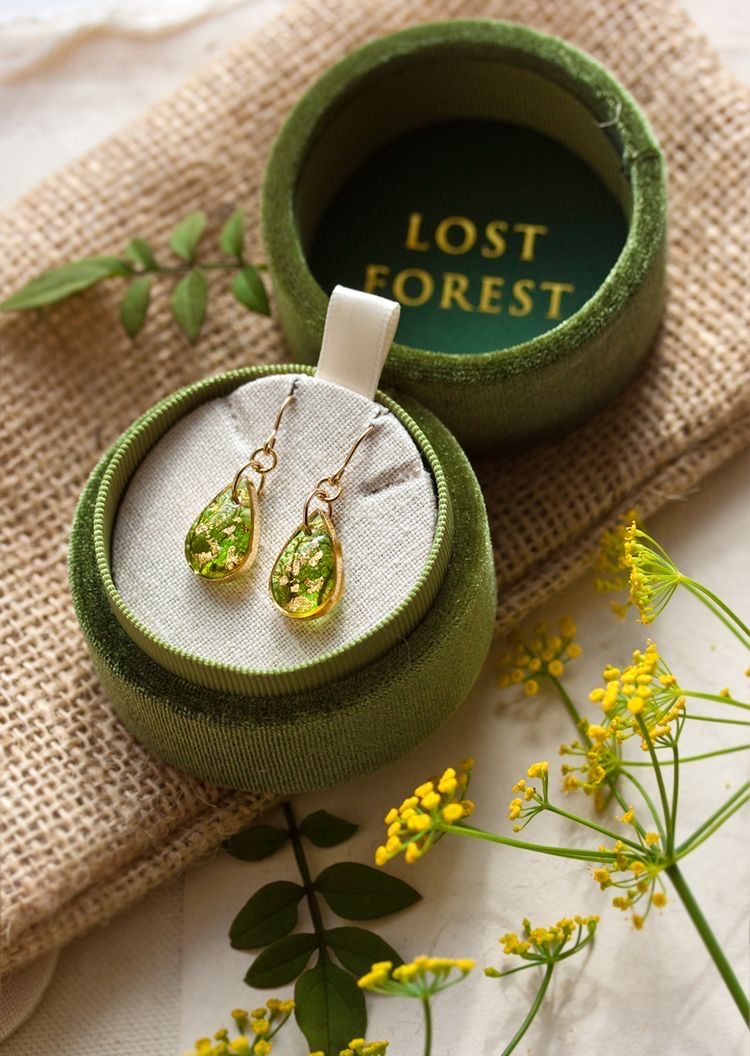 green-resin-floral-earrings-lost-forest