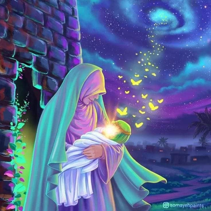 نقاشی مادر و نوزاد مقدس در شب رؤیایی