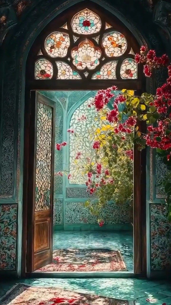 رؤیای نور و گل در پنجره ارسی ایرانی