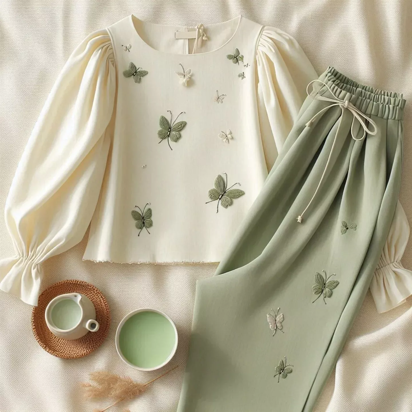 minimal-womens-butterfly-embroidered-set-green-pants