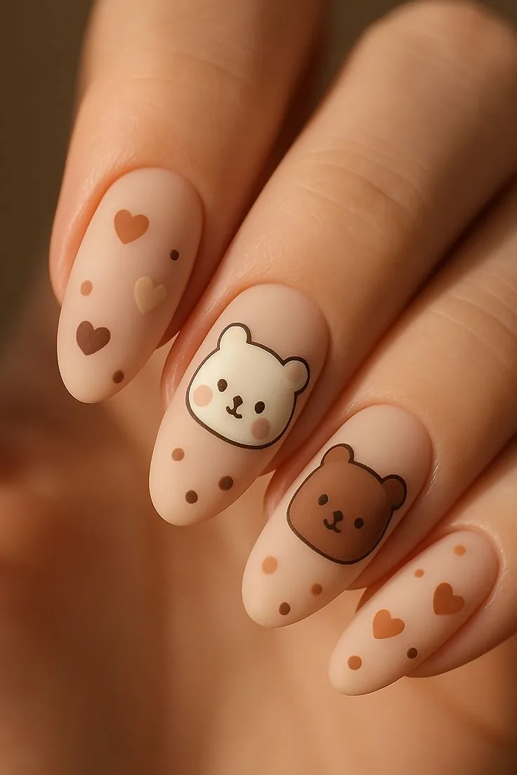 cute-bear-kawaii-nail-art-beige-design