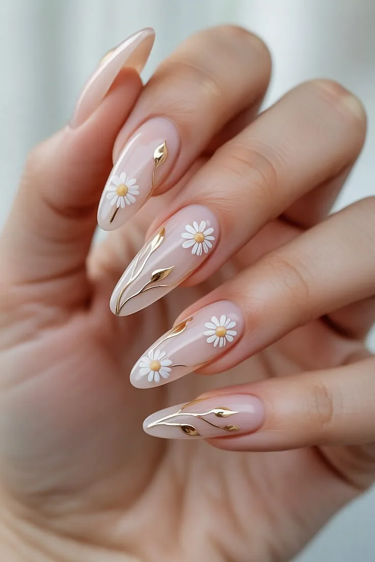 minimal-daisy-gold-line-nail-art-ideas