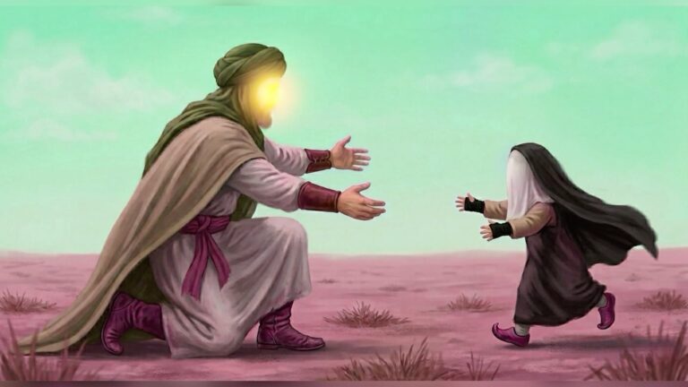 نقاشی دیدار پدر و کودک در فضای مذهبی شیعی