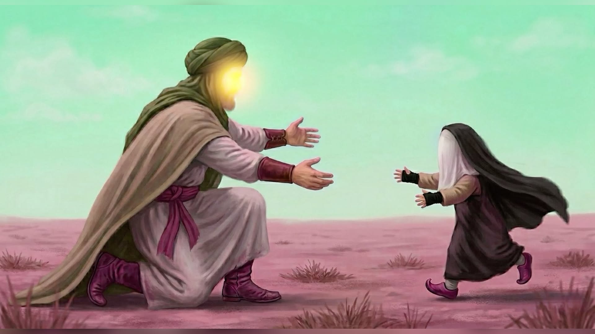 نقاشی دیدار پدر و کودک در فضای مذهبی شیعی