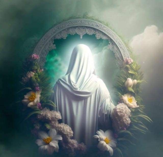 تصویر معنوی از چهره نورانی و پوشیده در قاب گل