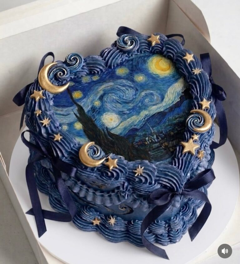 کیک هنری شب پرستاره با طراحی ونگوگ