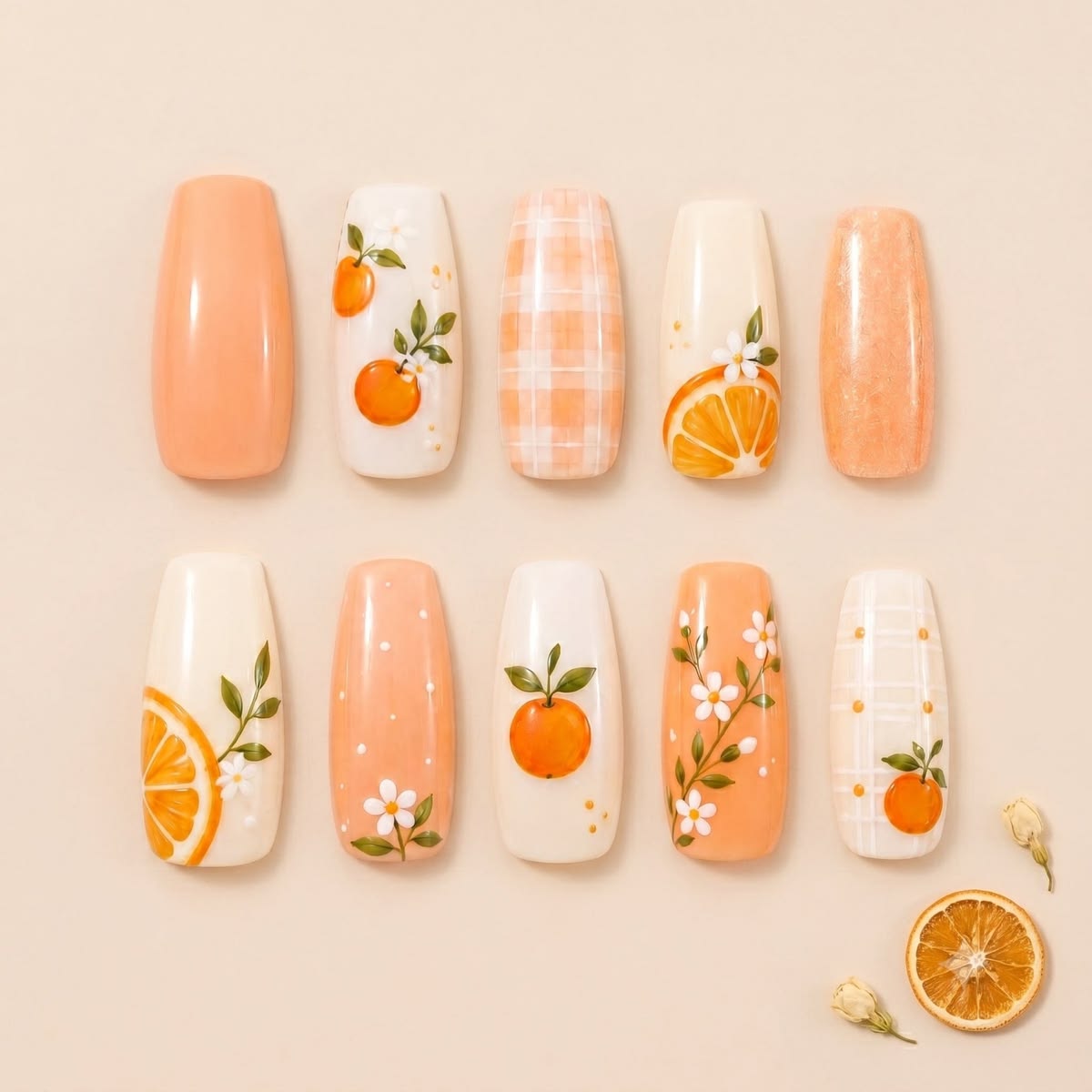 summer-orange-nail-design-floral-citrus