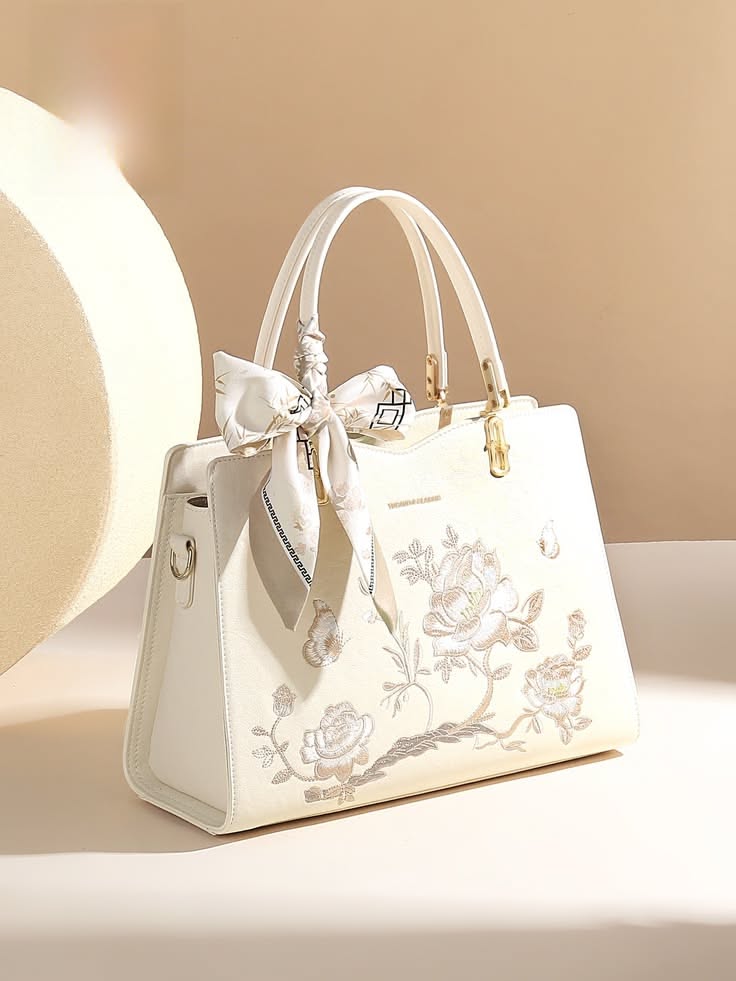 کیف دستی زنانه سفید گلدوزی‌شده با طراحی لوکس