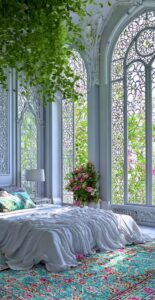 سالن کلاسیک آبی با قوس‌های طاقی فرانسوی و مبل تیل