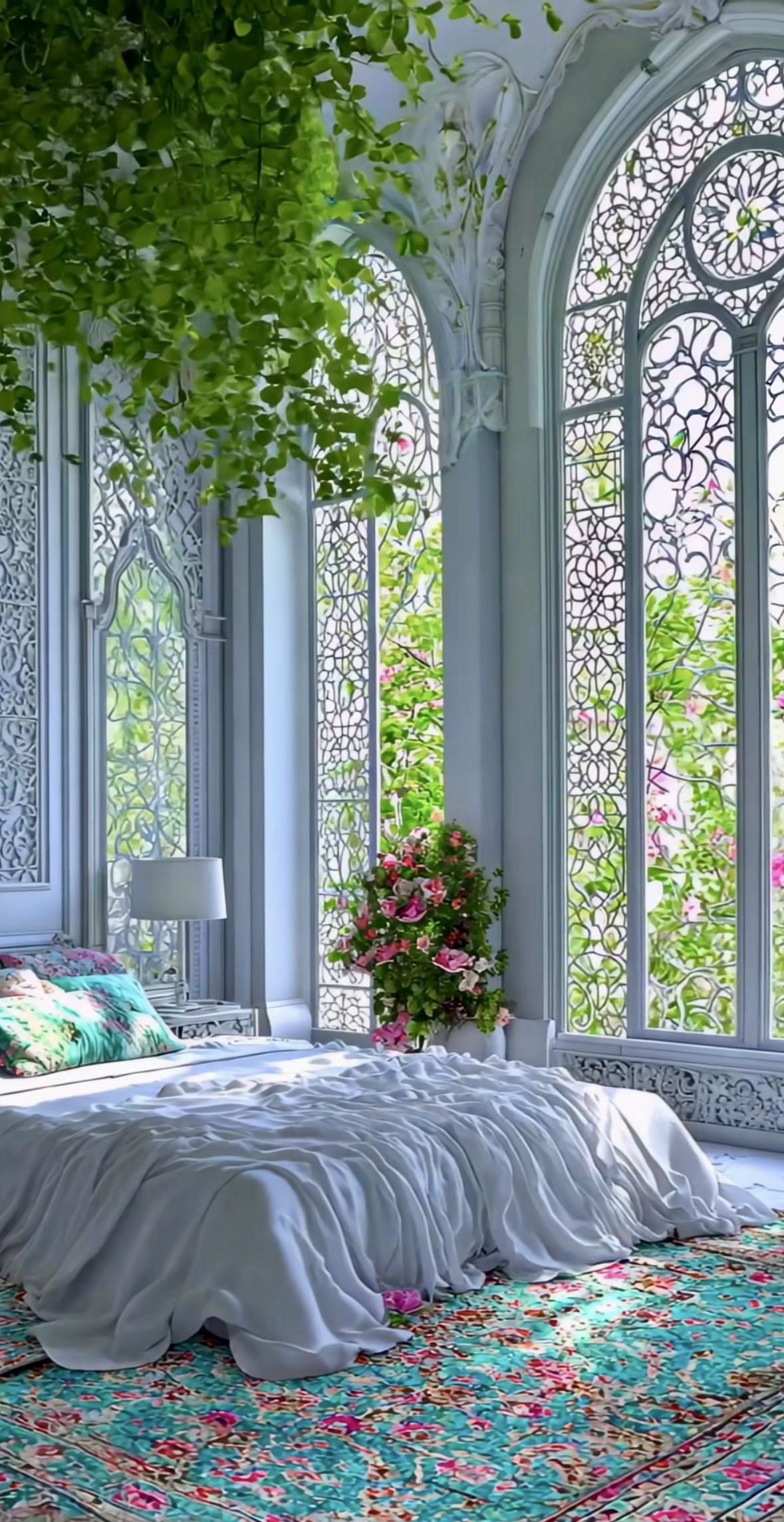 سالن کلاسیک آبی با قوس‌های طاقی فرانسوی و مبل تیل