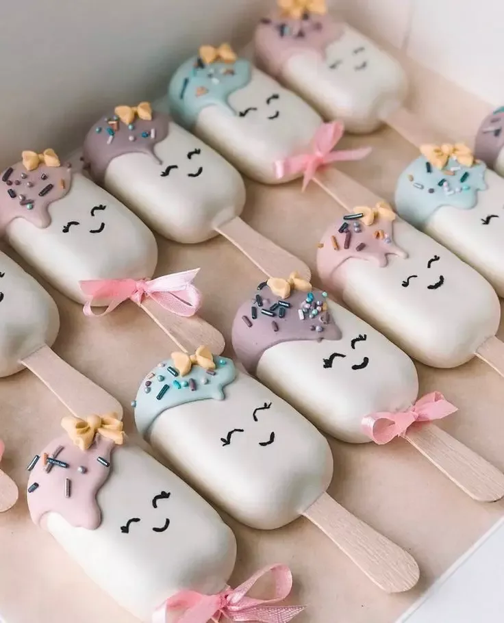 کیک‌سیکل کیوت با روکش چکه‌ای و صورت خندان مینیمال
