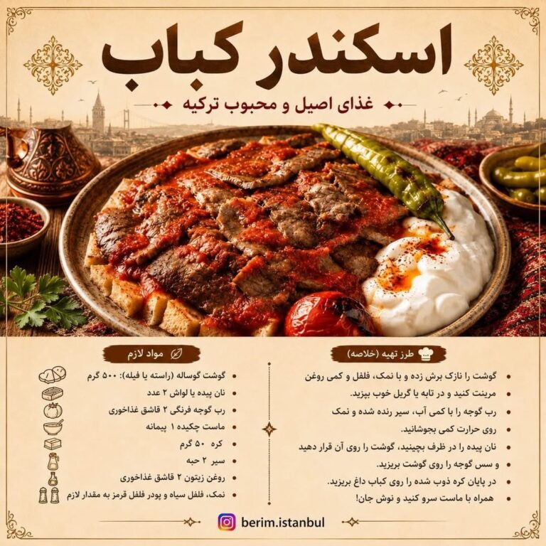 طرز تهیه اسکندر کباب ترکی با سس گوجه و ماست چکیده