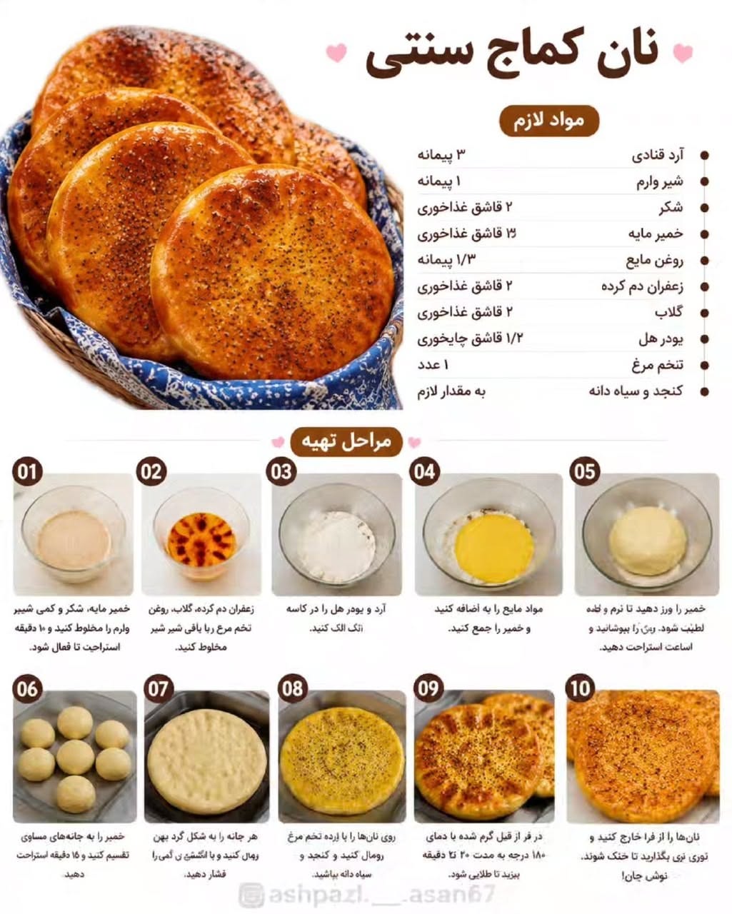 طرز تهیه نان کماج سنتی با زعفران و هل