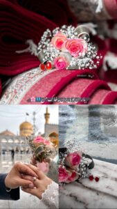 کلاژ عاشقانه مذهبی حرم امام رضا با حلقه و گل رز