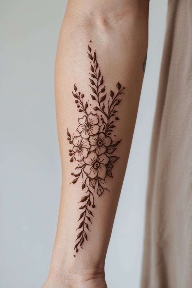 طرح حنای دستهگل روی ساعد دست