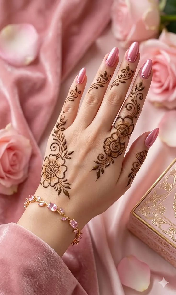 طرح حنای عربی با گلهای درشت