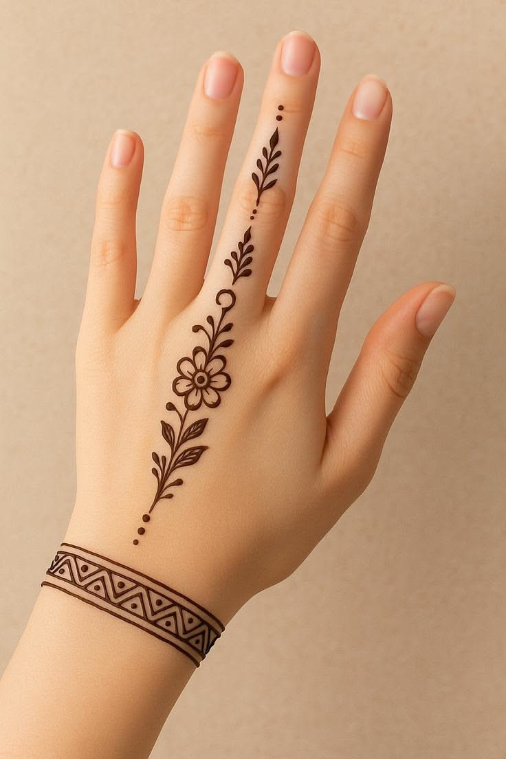 طرح حنای گل تکی و مچبند هندسی