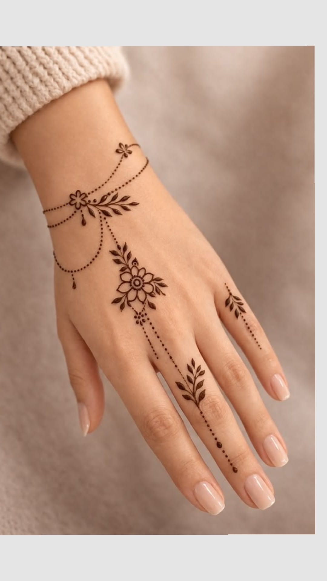 طرح حنای جواهری با گل و زنجیر