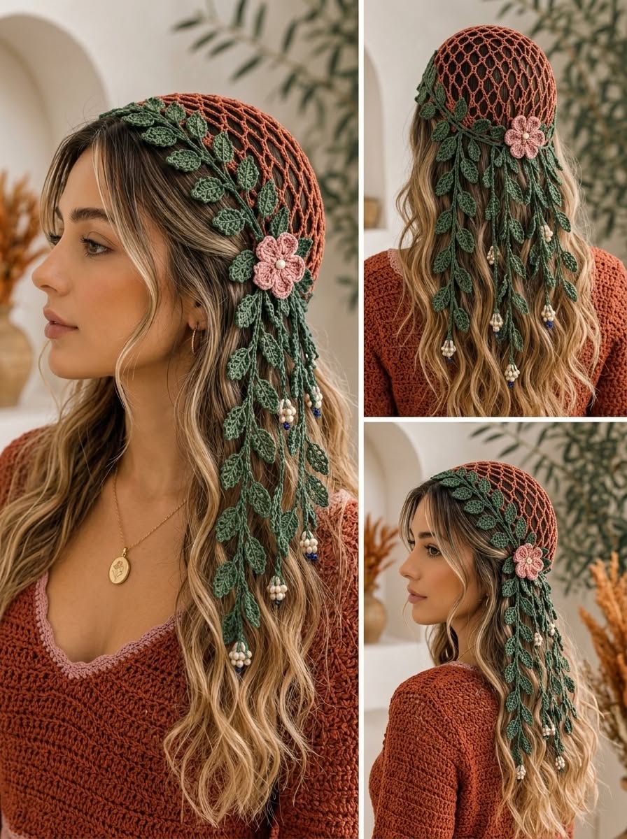 اکسسوری موی کروشه دلبر — هدبند و گل مو بافتنی